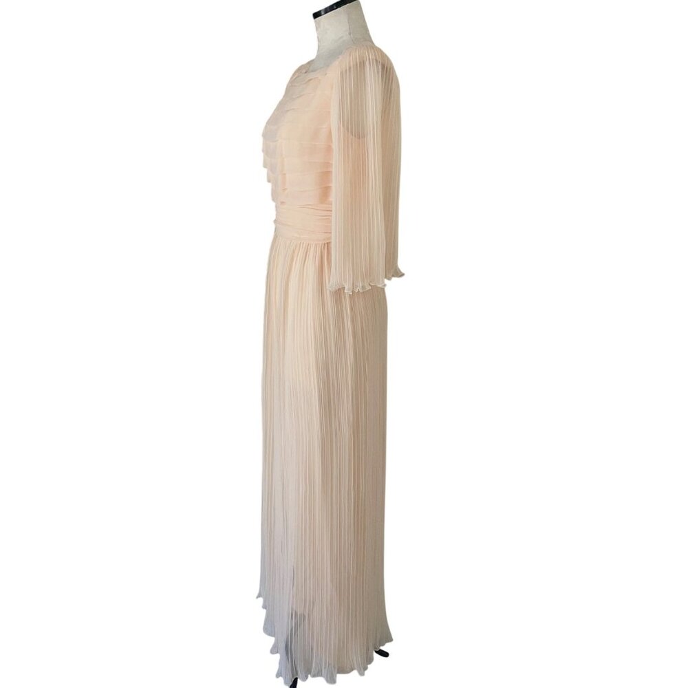 Miss Elliette Vintage Womens Dress Size Small Peach Pleated Chiffon Maxi - Picture 9 of 11